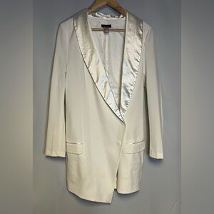 Venus Elegant White Blazer with Satin Lapel Two Buttons